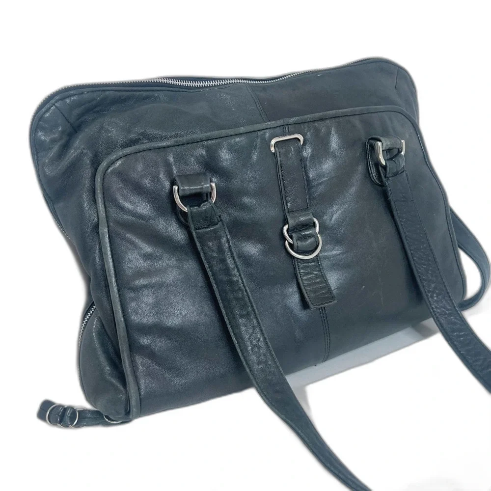 Latico Black Leather Laptop Bag Satchel Messenger Bag Work Bag